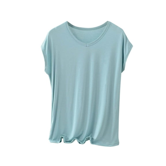 fatyb Women's Lounge T Shirts Plus Size V Neck Cap Sleeve Comfy Tee Womens Casual Loose Pajama Blouses