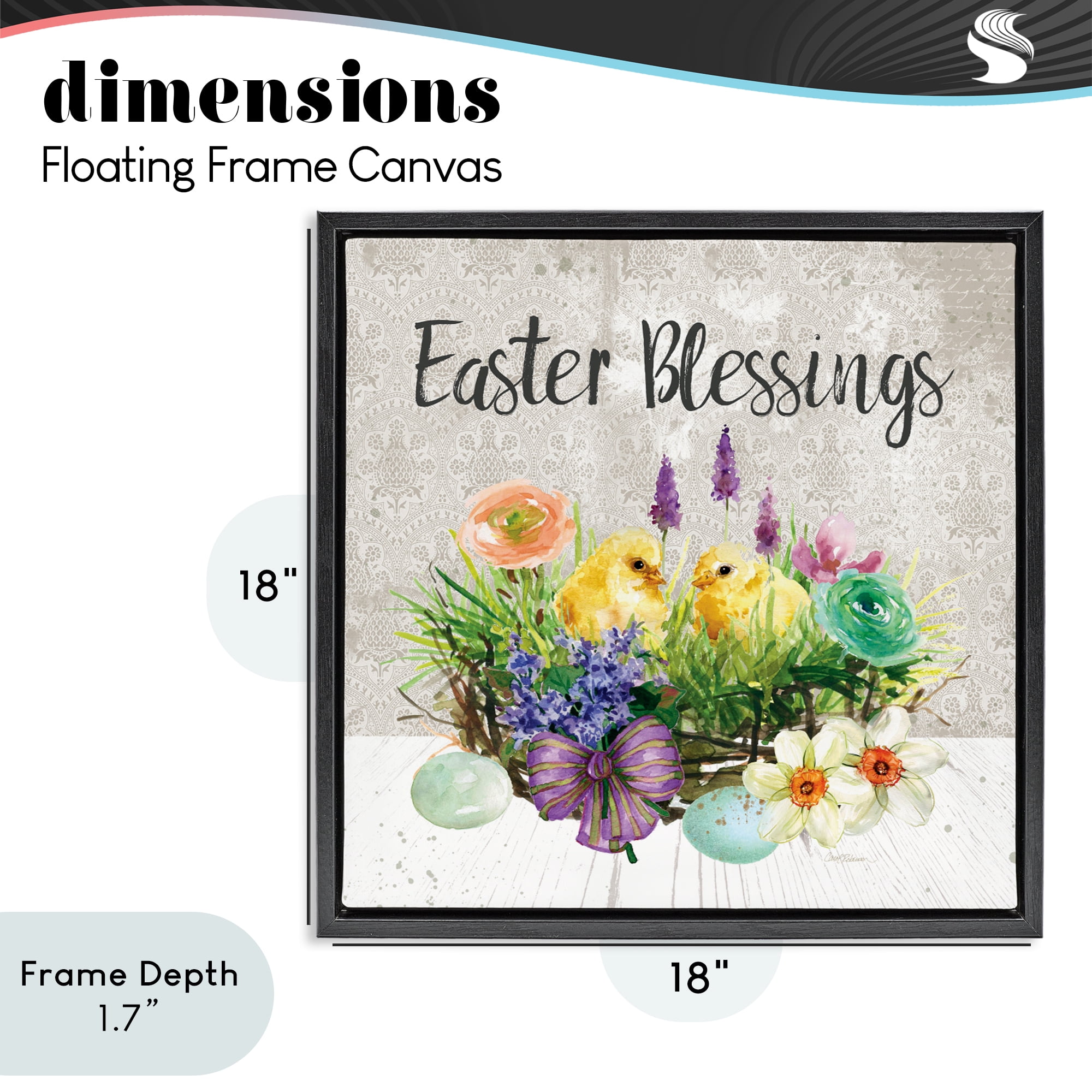 Stupell Industries Easter Blessings Basket of Flowers Black Framed Floater Canvas Wall Art, design by Carol Robinson