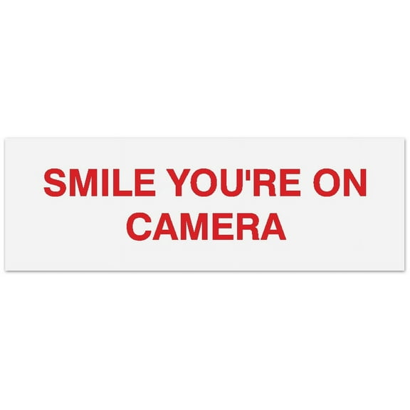 Signs ByLITA Basic Smile you're on camera Sign - Laser-Engraved Lettering | Durable ABS Plastic | Vibrant Colors | Powerful Foam Tape (White/Red) - Large