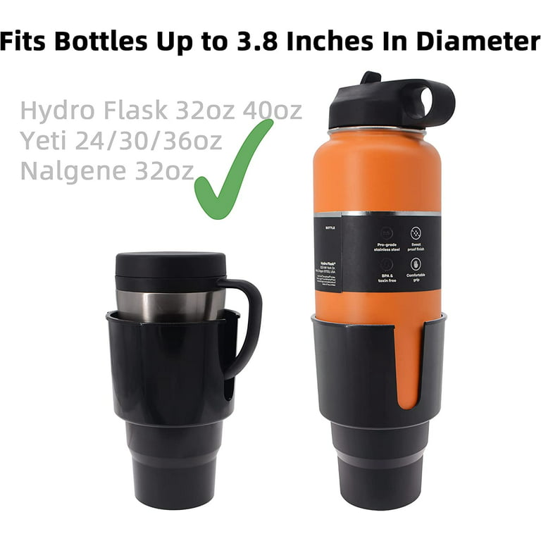 iSaddle Large Car Cup Holder Adapter Compatible with Hydro Flask 32oz 40oz  50/50 Flask, Yeti 24/30/36oz, Nalgene 32oz Coffee Mugs - Car Interior  Accessory Big Bottles Car Cup Holder (Up to 3.8