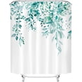 thumbnail image 6 of Teal Eucalyptus Shower Curtain Sets, Watercolor Turquoise Leaves on The Top Plant with Floral Bathroom Decoration 72x84 Inch with Hooks, 6 of 6