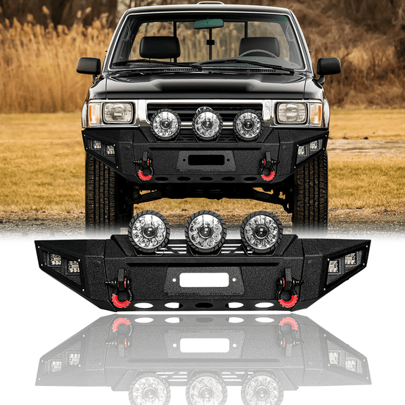 TIOYAR For 1989-1995 Toyota Pickup Steel Front Bumper with Winch Plate&Lights(Black Texture)