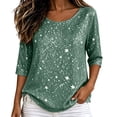 thumbnail image 2 of ClodeEU Women's Round Neck 3/4 Sleeve Sequin Blouse ,Casual Loose Fit Tee Top Green,Women's Plus L, 2 of 5