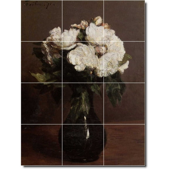 Ceramic Tile Mural-Henri Fantin-Latour Flowers Backsplash Tile Mural 19. 12.75" w x 17" h using (12) 4.25 x 4.25 ceramic tiles