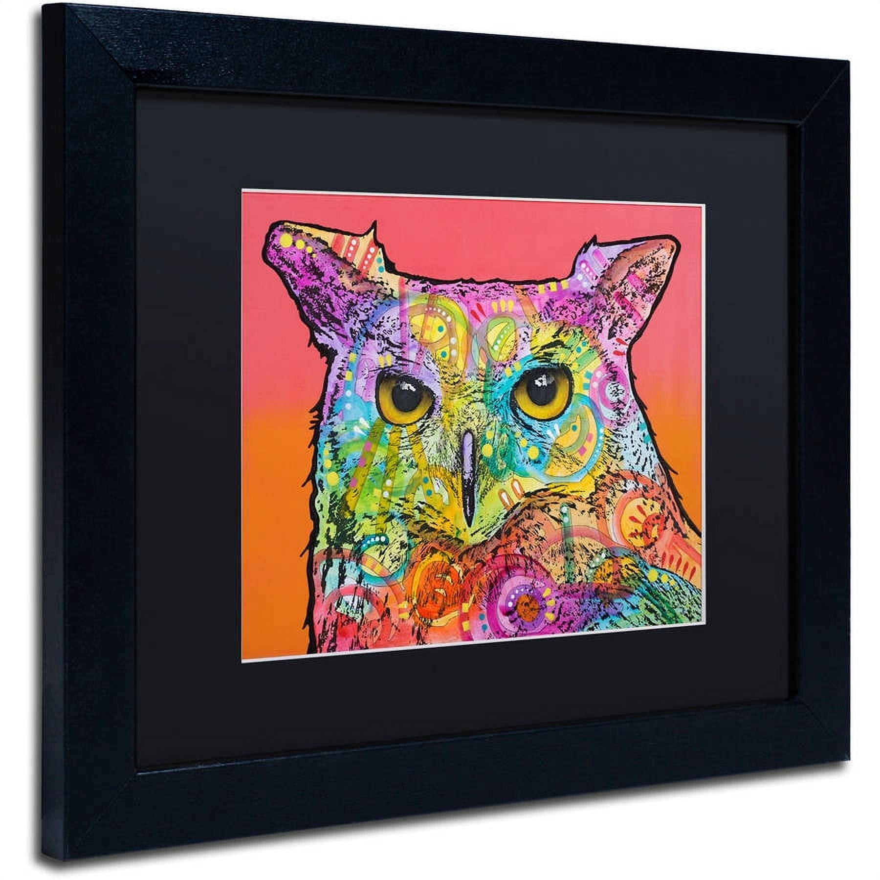 Trademark Fine Art "Red Owl" Canvas Art by Dean Russo, Black Matte, Black Frame