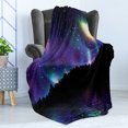 thumbnail image 4 of Aurora Forest Soft Flannel Fleece Throw Blanket, Illustration with Aurora Borealis in the Sky over Night Woodland, Cozy Plush for Indoor and Outdoor Use, 60" x 80", Multicolor, by Ambesonne, 4 of 5