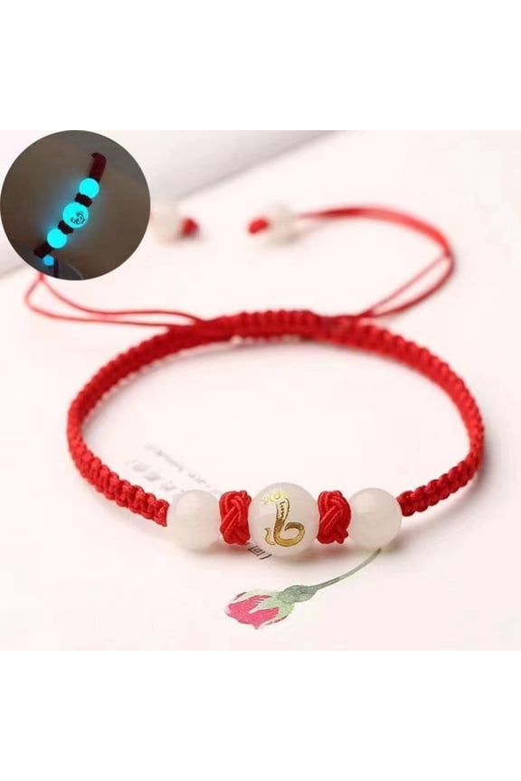 Snake Year Lucky Red Rope Bracelet Braided Hand Chain Luminous Stone Adjustable Handwoven The Year of Snake Wristband New Year Gift Bracelet