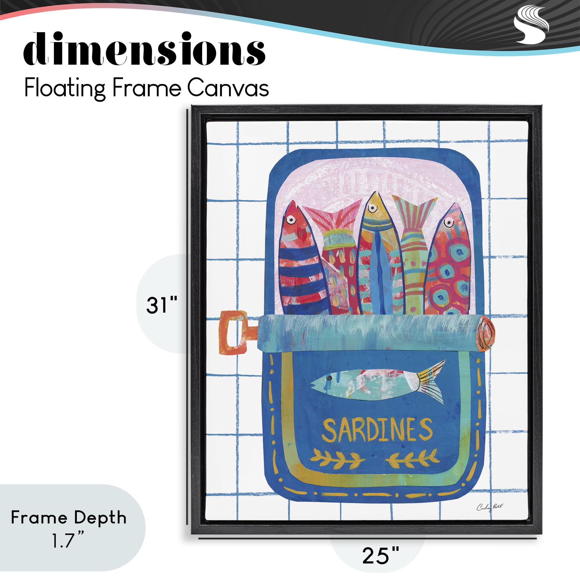 Stupell Industries Silly Sardines Blue Tin Black Framed Floater Canvas Wall Art, design by Courtney Prahl