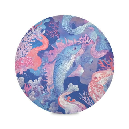

Round Placemat Set 15.4 Inch Diameter Table Mats Heat-Resistant Decorative for Dining Tables Sea Creatures Pattern