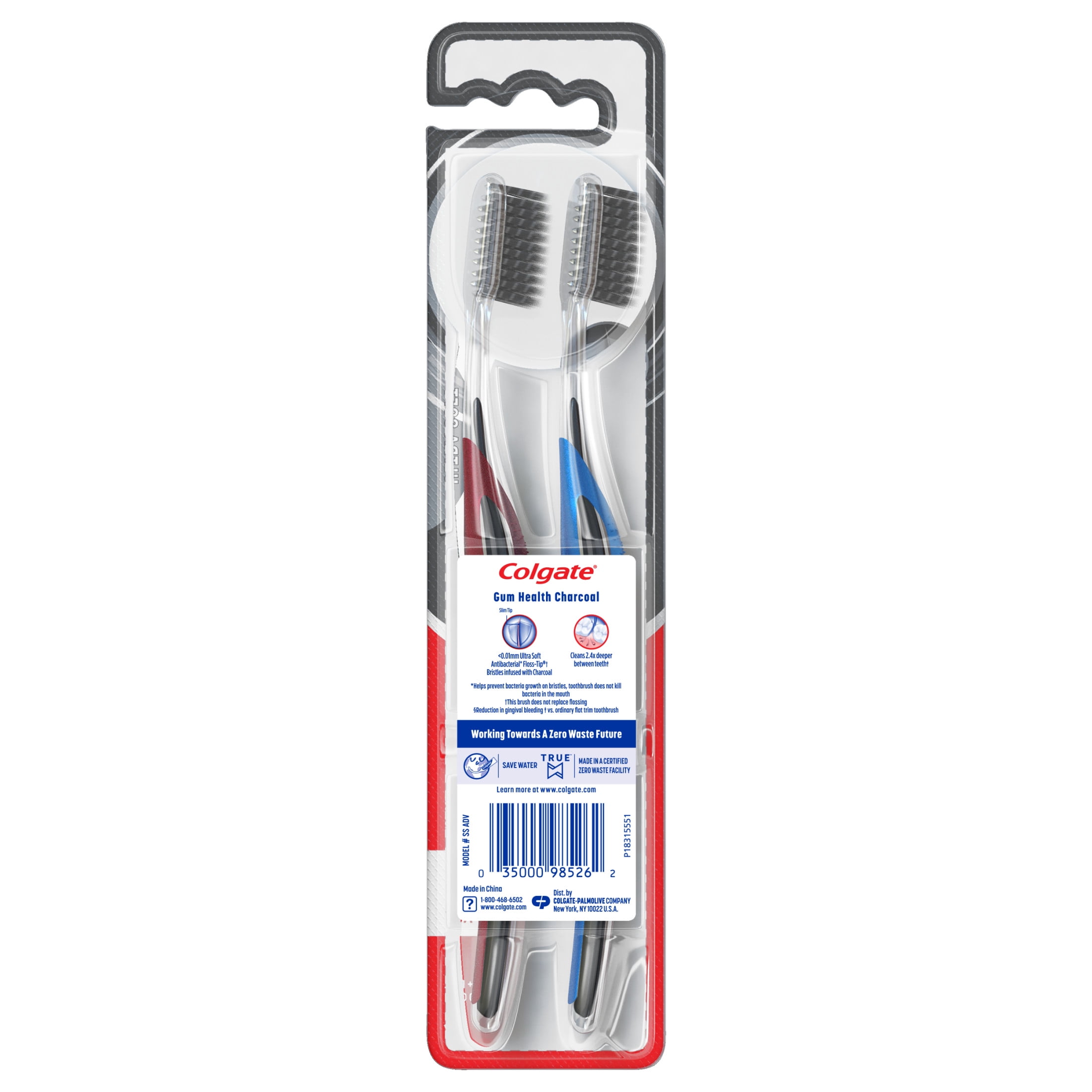 Colgate Gum Health Adult Manual Charcoal Toothbrush, Ultra Soft, 2 Pack