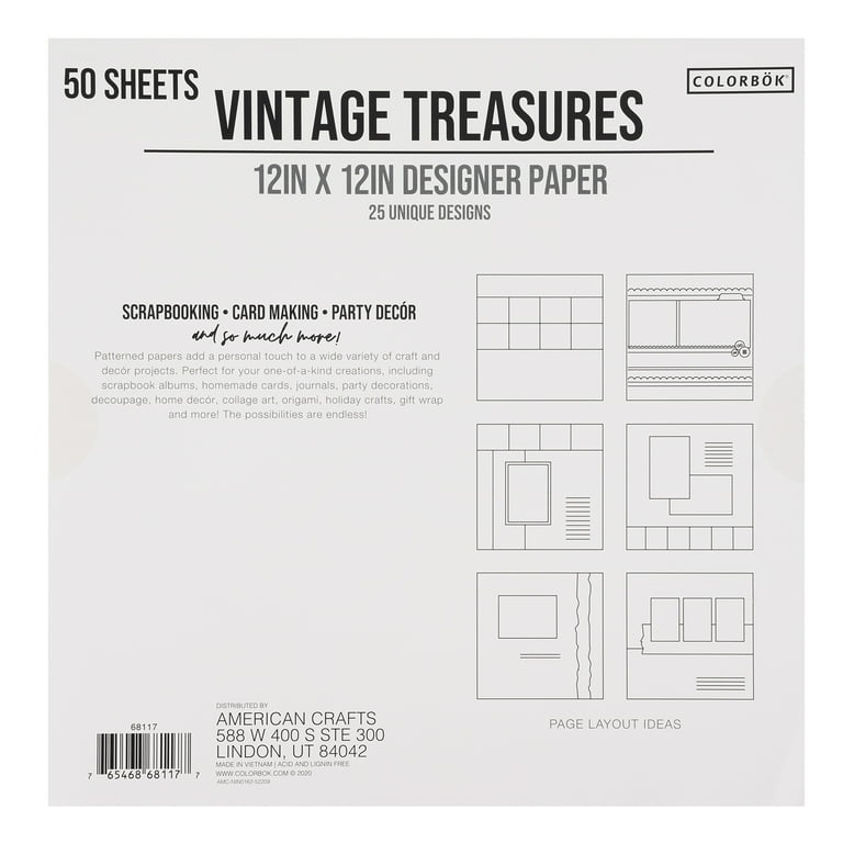 Colorbok Solid Multicolor Vintage Treasures Designer Paper,12