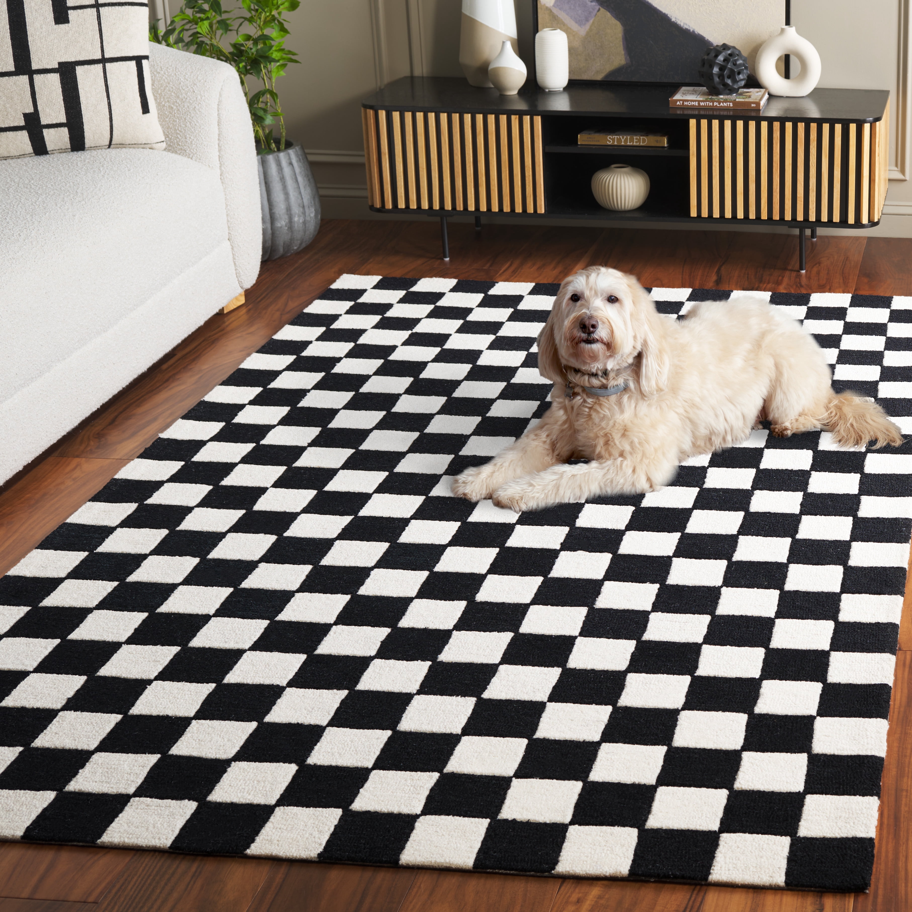 SAFAVIEH Ebony Camille Checkered Area Rug, Black/Ivory, 4' x 6'