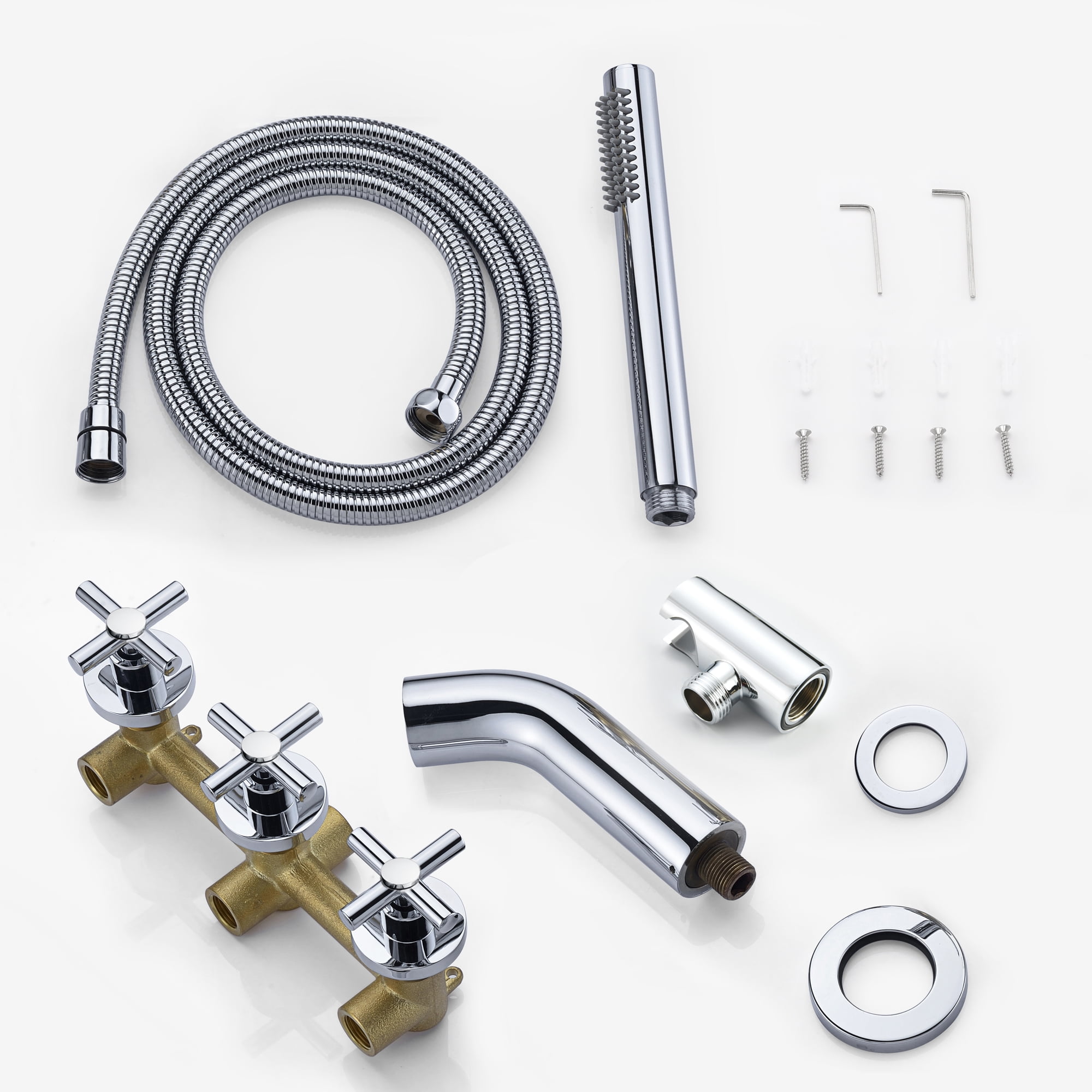 Sumerain Wall Mount Tub Filler Waterfall Tub Faucet with Handheld Shower, Chrome Finish