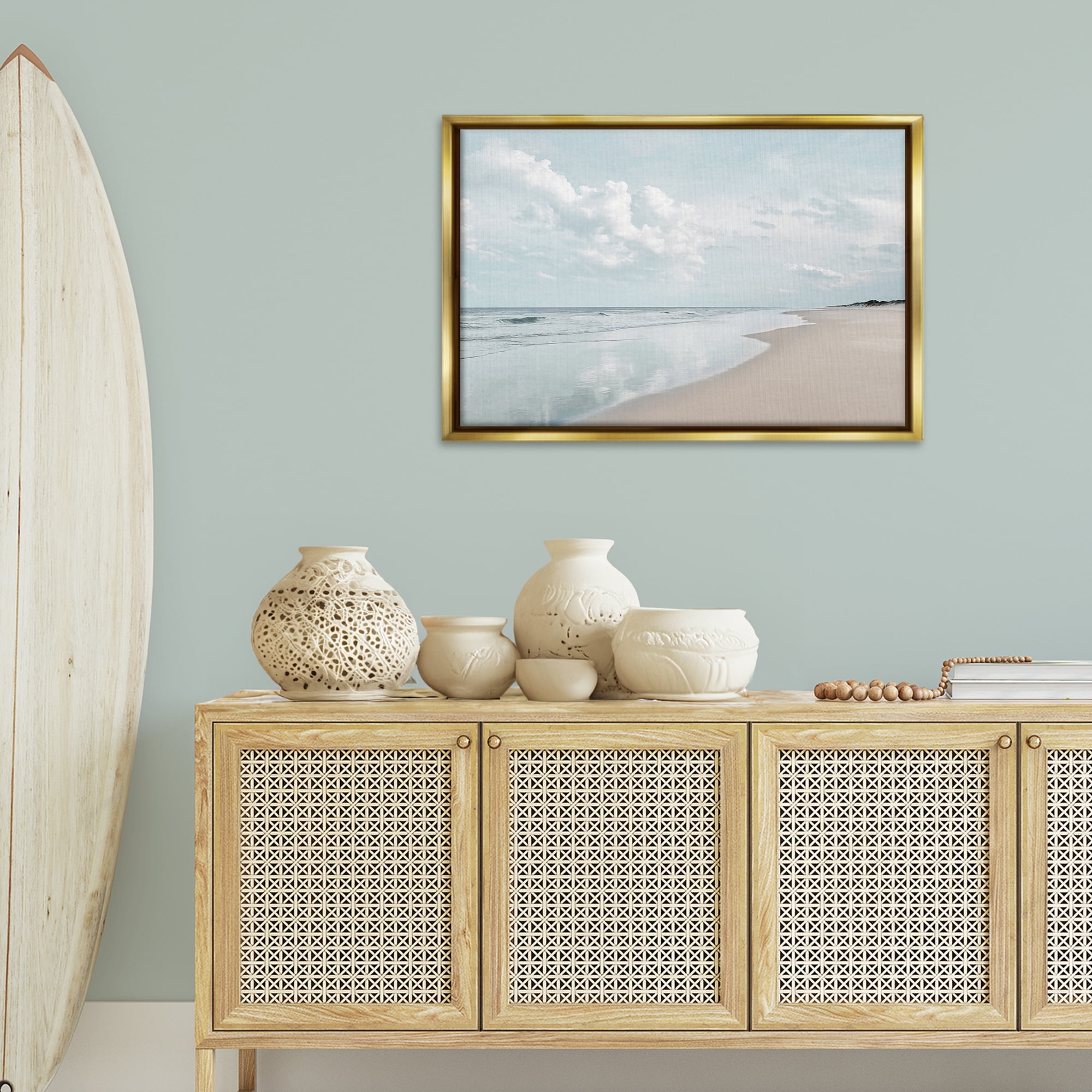 Stupell Industries Endless Beach View Nautical & Beach Photography Gold Floater Framed Canvas Art Print Wall Art, 31 x 21