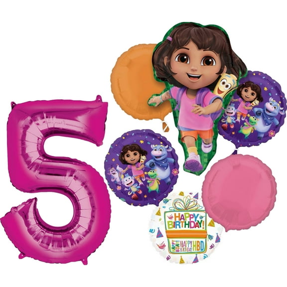 Anagram Dora's 5th Birthday Party Supplies Foil Balloon Bouquet Decorations