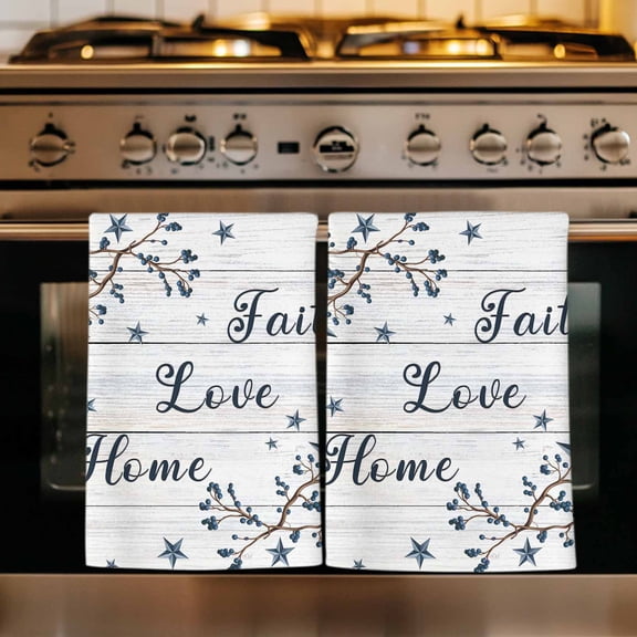 Farmhouse Kitchen Towels Set of 4, Blue Country Texas Star Vintage Berries Wooden Absorbent Dish Towels for Kitchen, Microfiber Hand Towel, Quick Drying Tea Towel for Cleaning Decorative Dishcloths
