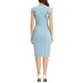 thumbnail image 3 of INSPIRE CHIC Women's Ruffles V Neck Split Sleeveless Work Sheath Dress, 3 of 5