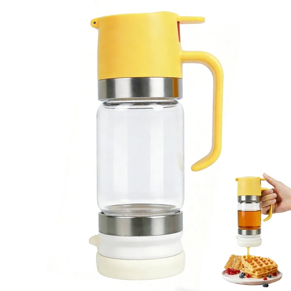 Bohorizon Honey Dispenser No Drip, Glass 12oz Syrup Jar Pot Container with Press Lid (Yellow)