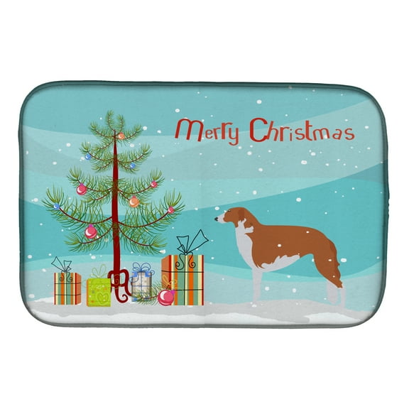 Borzoi Russian Greyhound Merry Christmas Tree Dish Drying Mat