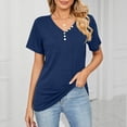 thumbnail image 3 of Bigersell Womens Summer Shirt Women's Fashion Solid Color V-Neck Comfortable Loose T-shirt Blouse Casual Tops Big & Tall Button-Down Scoop Neck Short Sleeve T Shirts Style B31287, Navy S, 3 of 5