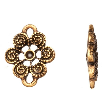 Flower Connector - Spiral Flower Antique Gold-Finished Connector Fits ss6.5/Pp14 Rhinestones 15.2x12mm