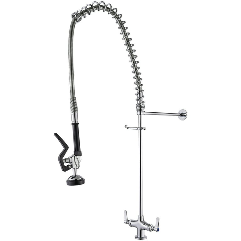 BWE Commercial Restaurant Pull Down 2-Handle Wall Mount Pre-Rinse Spray Utility Kitchen Faucet in Polished Chrome