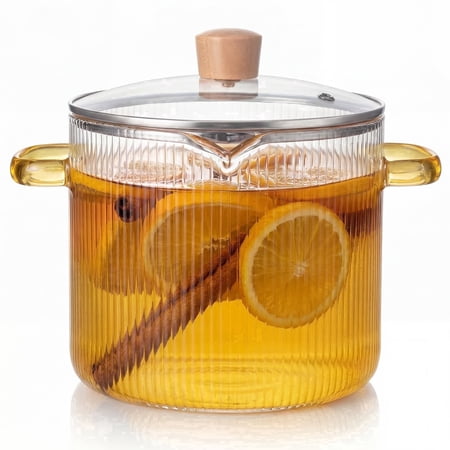 2.3L (2.4qt/78oz) Borosilicate Glass Saucepan with Pour Spout & Lid, Stovetop Microwave Safe, for Soups, Sauces, Pasta and Reheating