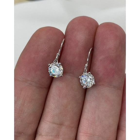 Silver 2Ct Round Cut Lab Created Diamond Drop/Dangle Earrings 14K White Gold Plated