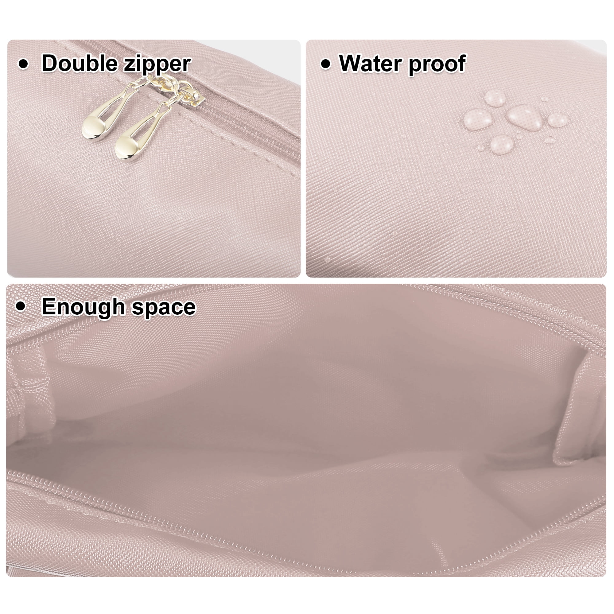 Unique Bargains Floral Makeup Bag Zipper Flower Cosmetic Pouch Gold Pink
