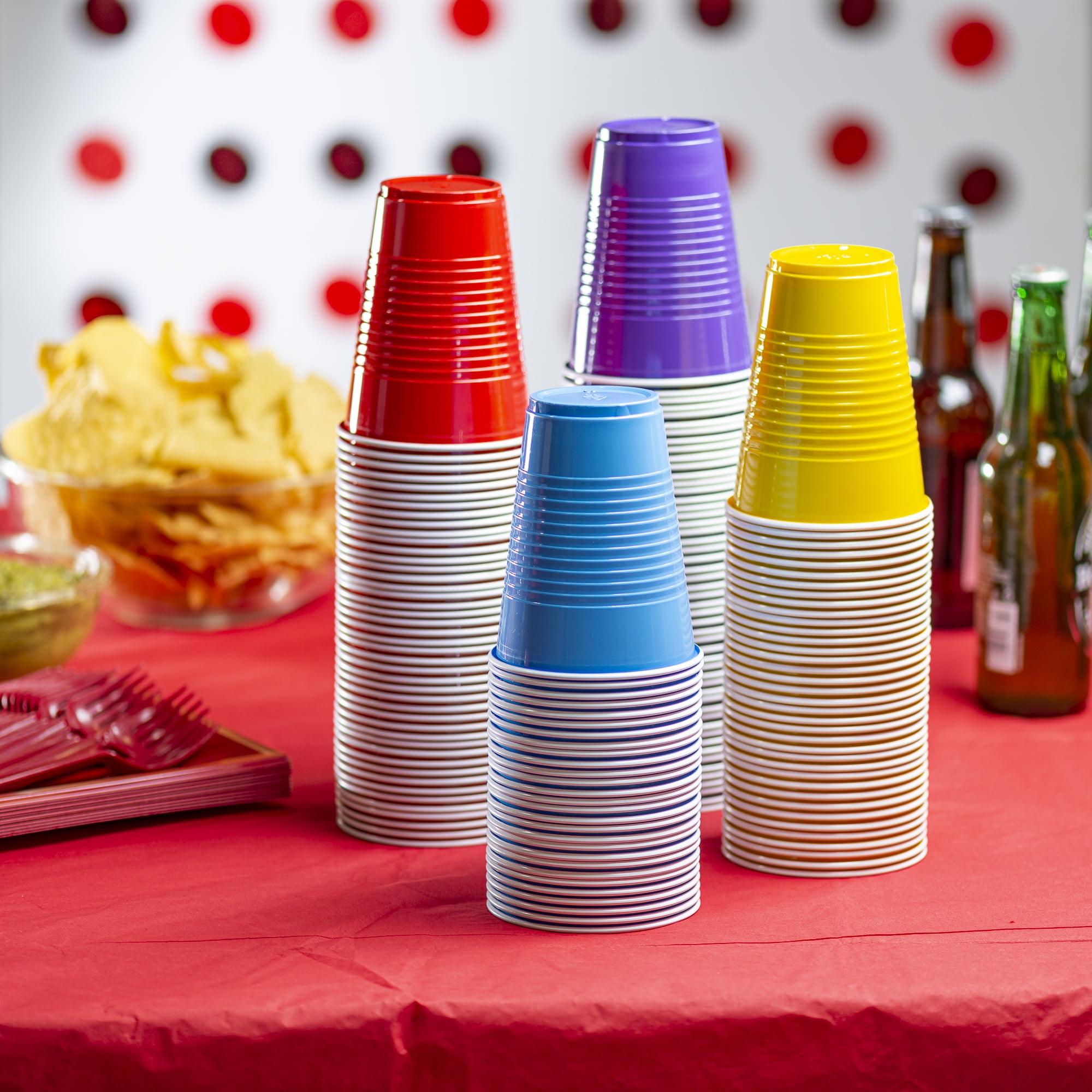 Assorted Colors Drinking Cups 240 Pack - 16 oz. Disposable Party Plastic Cups 