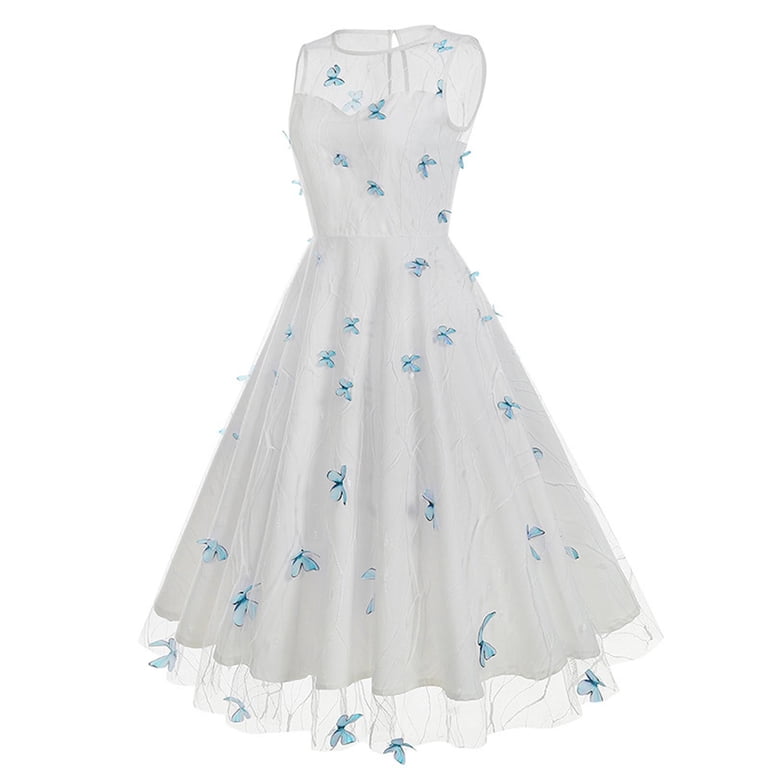 DailyTrove Women's Sleeveless Embroidered Fit-Flare Dress, Floral Detail,  Spring Garden & Event Wear, Feminine Fit - Walmart.com