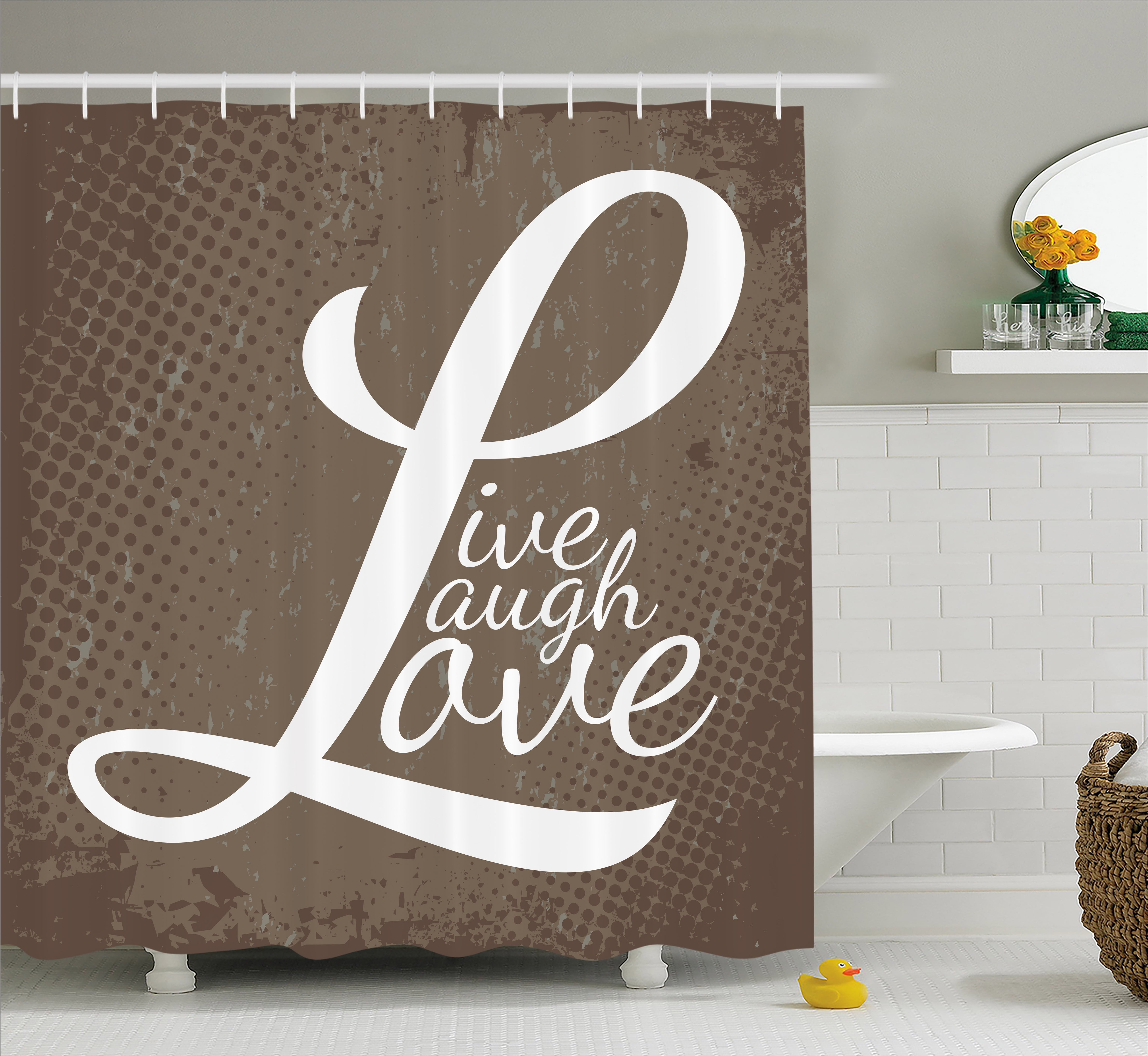Live Laugh Love Shower Curtain, Words Live Laugh Love on Halftone Worn