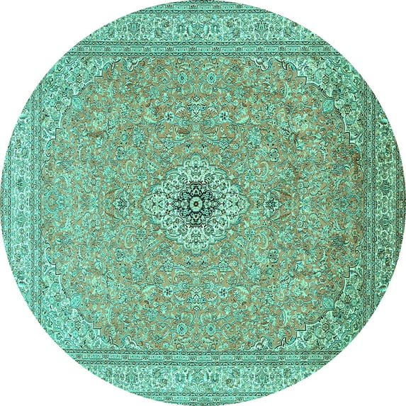 Ahgly Company Indoor Round Medallion Turquoise Blue Traditional Area Rugs, 5' Round