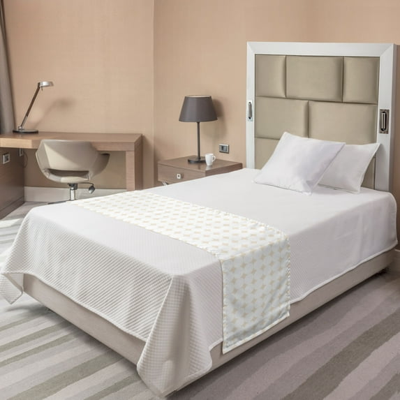 Retro Bed Runner, 70's Look Simplistic Motifs Illustration with Repetitive Pastel Shapes Symmetry, Decorative Accent Bedding Scarf for Hotels Homes and Guestrooms, Twin, Champagne White, by Ambesonne