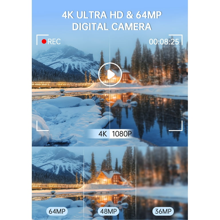 4K Digitale Camera, 64 MP FHD Digitale Point and shoot Camera met 3 Scherm, 18x Zoom, Autofocus Draagbare Compacte Camera Digitale Zakcamera voor Kinderen Tienermeisje Jongen