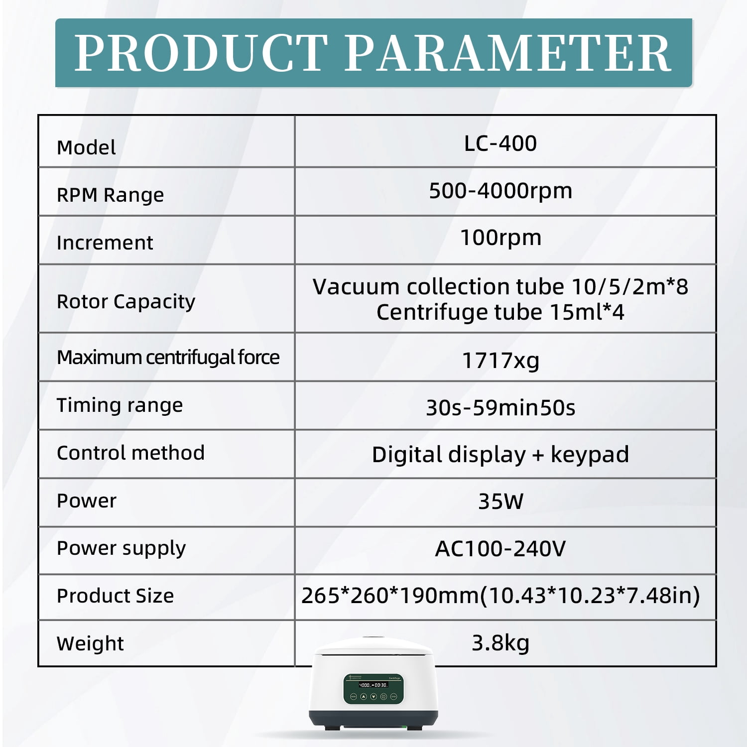 LABHOUSE PRP Centrifuge Machine 8x2ml/5ml/10ml & 4x15ml Benchtop Centrifuge, Digital Speed 500-4000rpm 1717xg RCF with Timer 30sec-99min for Labs, PRP Kits, and School Use