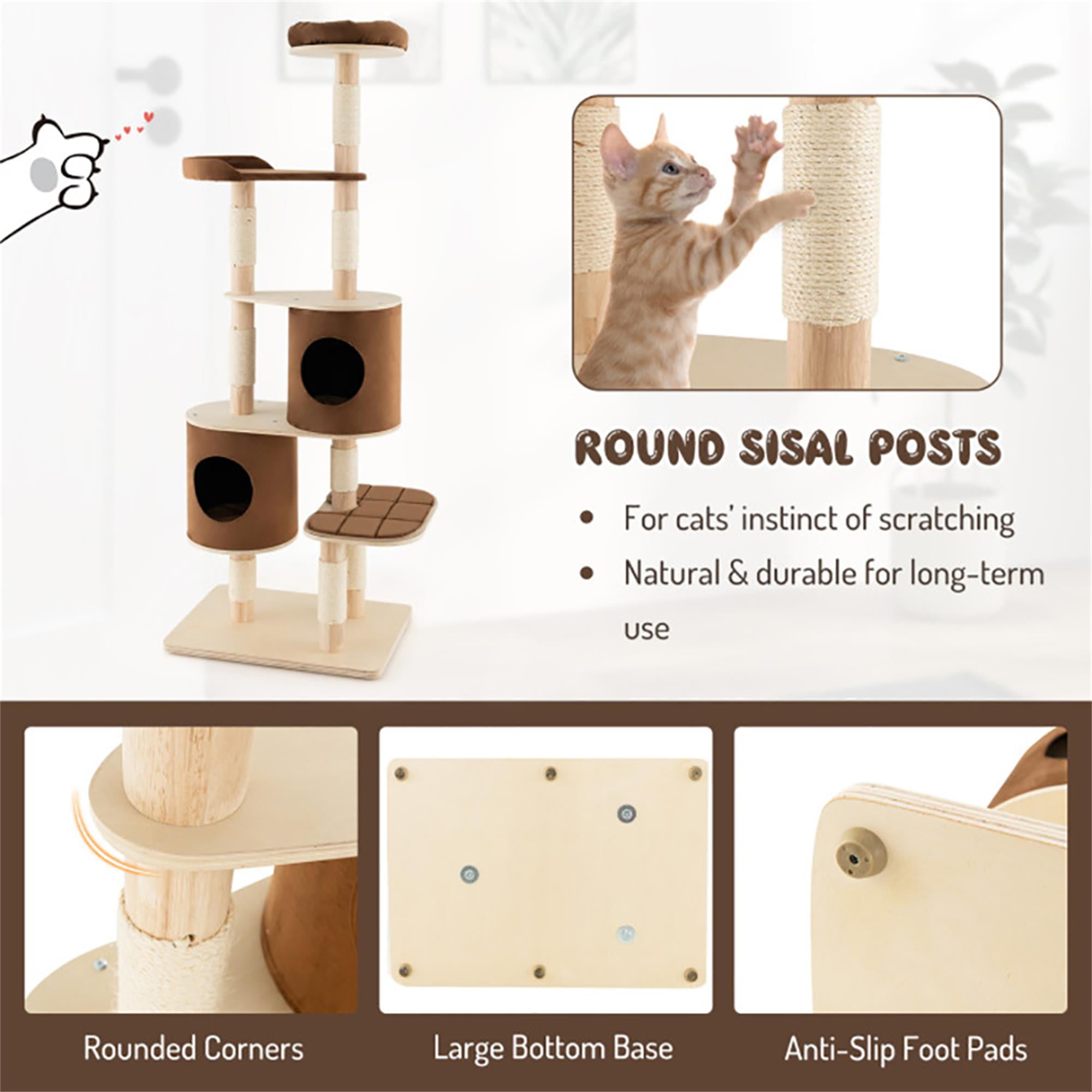 Kadyn 75" Wood Cat Tree Tower for Indoor Cats, Multi-Level Cat Condo with Scratching Posts, Perch, Washable Removable Cushions, Cat Furniture, Brown