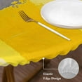 thumbnail image 4 of Abstract Street Art Round Fitted Table Cover Yellow Gary Color Stitching Waterproof Table Cloth with Elastic Edge Wipeable Tablecloth for Picnic Camping Party Fits 55"-60" Diameter, 4 of 8