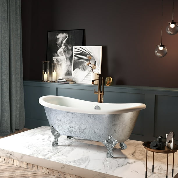 69 in. Clawfoot Bathtub Fiberglass Bathtub Modern Flat Bottom Stand