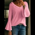 thumbnail image 4 of Blusa de Mujer con Volantes, Mangas 3/4, Cuello en V, Informal, para Negocios, y Verano Rosa L, 4 of 6