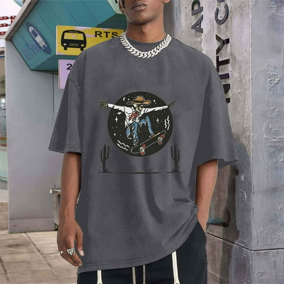 Men T Shirts Wild Graphic T Shirt for All Soft Breathable Short Sleeve Retro Western Style Country Music Top