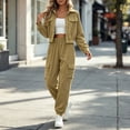 thumbnail image 4 of XUNKUSGA Matching Sets Women Clothing Vintage Corduroy Button Down Cropped Jacket and Elastic Waist Cargo Jogger Pants 2 Piece Sets for Women Fashion Fall Winter Outfits Khaki S, 4 of 6