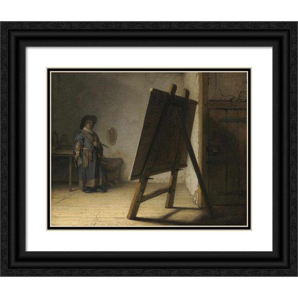 Rembrandt van Rijn 18x15 Black Ornate Wood Framed Double Matted Museum Art Print Titled - The Artist in His Studio (C. 1628)