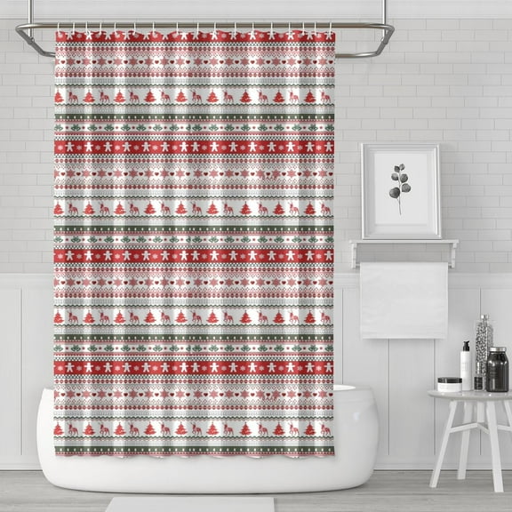 Red and White Christmas Striped Pattern Shower Curtain 72"x72" ,Bathroom Decorative Shower Curtains Set with 12 Hooks,Modern Waterproof Washable Shower Curtain