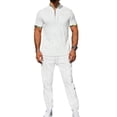 thumbnail image 2 of Men 2 Piece Casual Beach Outfits Short Sleeve Button Down Shirts Summer Loose Pant Sets Vacation Walking Outfits White S, 2 of 6