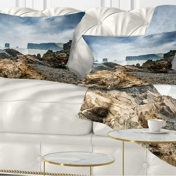 Designart Storm in Rocky Coast of Atlantic - Landscape Printed Throw Pillow - 12x20