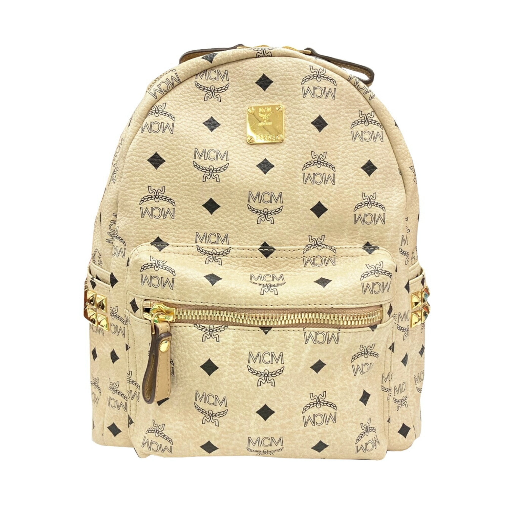 Pre-Owned MCM Studded Beige Backpack with Side Studs for 