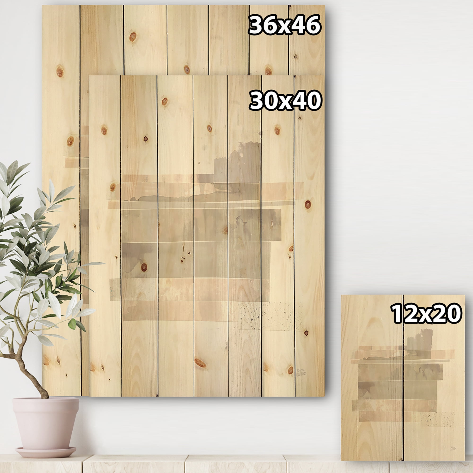 Designart 'Geometric Neutral Form II' Shabby Chic Print on Natural Pine Wood