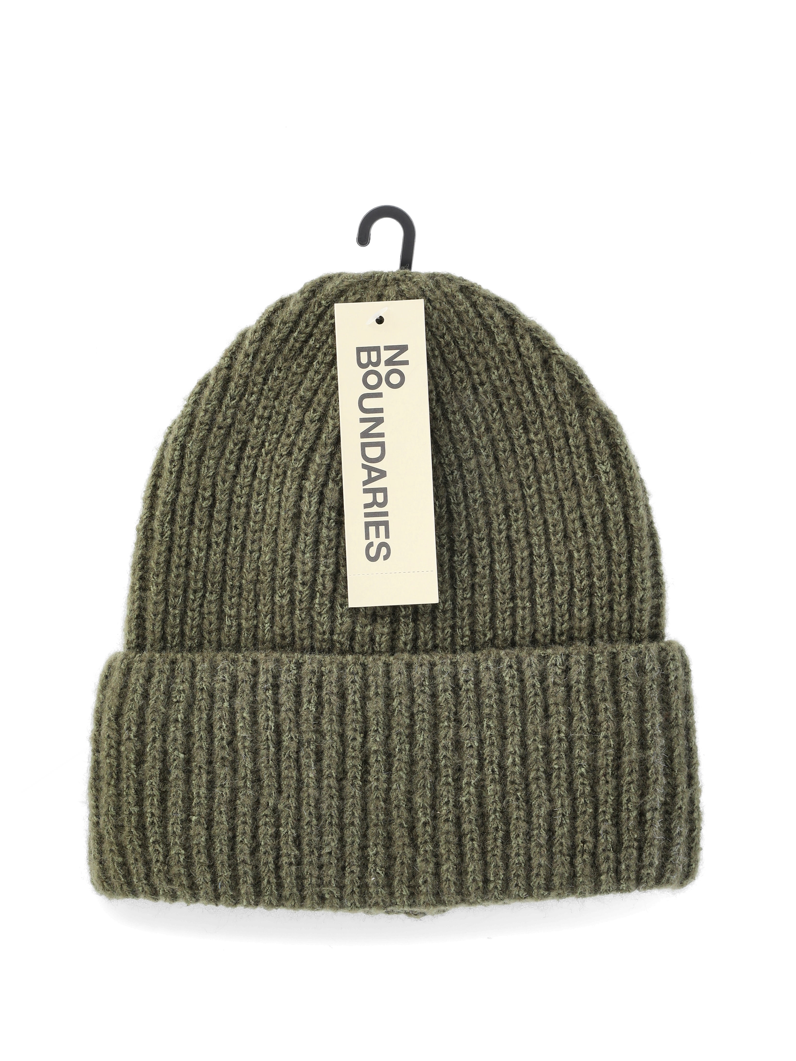 No Boundaries Ribbed Fisherman Beanie, Women's, Darkest Olive
