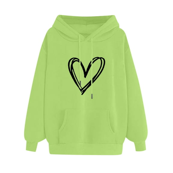Dyegold Hooded Sweatshirt Women Prime Winter Shirts Heart Print Oversized Hooded Long Sleeve Clothes Comfy Plus Size Sweater Graphic Casual Pullover Trendy Fleece Teen Girls Sweatshirt
